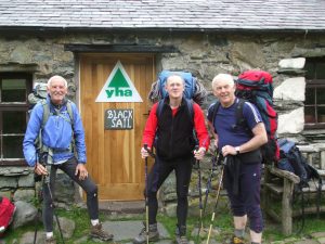 Graham Royle, Mick Learoyd and Gwyn Evans about to leave Black Sail YH fort 
